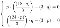 /| p*((18*q)/3)-(3*q) = 0| ((24*p)/3)*q-(3*p) = 0