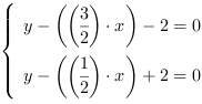 /| y-((3/2)*x)-2 = 0| y-((1/2)*x)+2 = 0