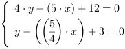 /| 4*y-(5*x)+12 = 0| y-((5/4)*x)+3 = 0
