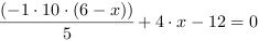 (-1*10*(6-x))/5+4*x-12 = 0