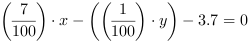 (7/100)*x-((1/100)*y)-3.7 = 0