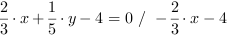 2/3*x+1/5*y-4 = 0 // - 2/3*x-4
