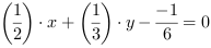(1/2)*x+(1/3)*y-(-1/6) = 0