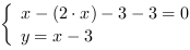 /| x-(2*x)-3-3 = 0| y = x-3